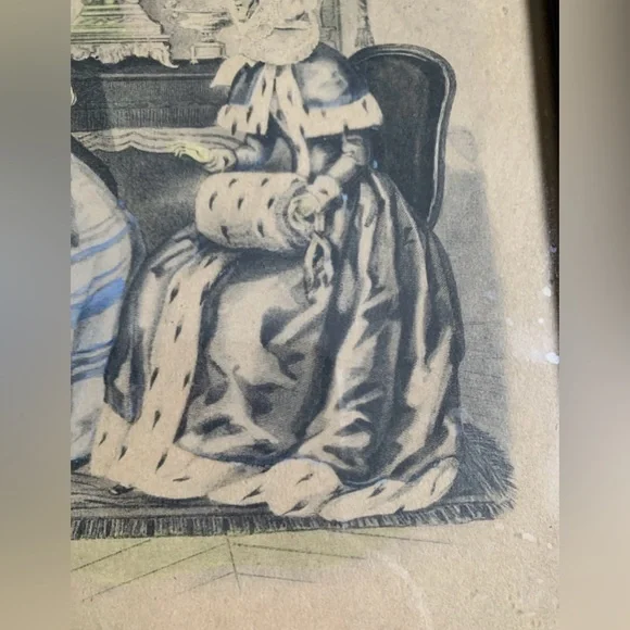 Godey Paris Fashion Print Wood Frame 7.5” x 6” Hook to Hang Godey’s Ladies VTG - Picture 6 of 10